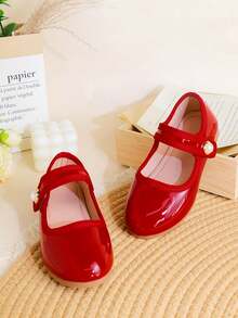 1 Pair Minimalist Fashion British Style Solid Color Elegant Flat Shoes For Girls, Suitable For Daily Wear, Spring/Summer - Red - View 3