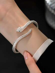 1pc Elegant Snake Bangle Bracelet, Adjustable, Suitable As Birthday Gift For Girlfriend - Silver - View 6