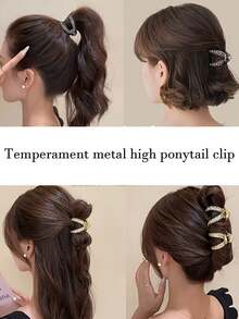2pcs V-Shaped Hair Clips, Strong Grip, High-End Rhinestones, Half-Bun Hairstyle, Women's Occipital Hair Clips, Fashion Hair Accessories, High Ponytail Fixation Tool, Anti-Flattening Hair Clips, Suitable For Thick Ponytails And High Buns, Hollow Alloy Design Increases Hair Volume,Summer,Holiday,Travel, Head Accessories,Festival,Birthday - Multicolor - View 7
