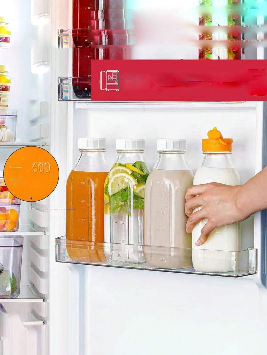 Bình sữa thủy tinh vuông có vạch chia, bình đựng nước ép, hộp đựng sữa chua, bình trà sữa kín hơi, bình đựng đồ uống trong suốt dùng trong gia đình. - Trong sáng - Xem 1