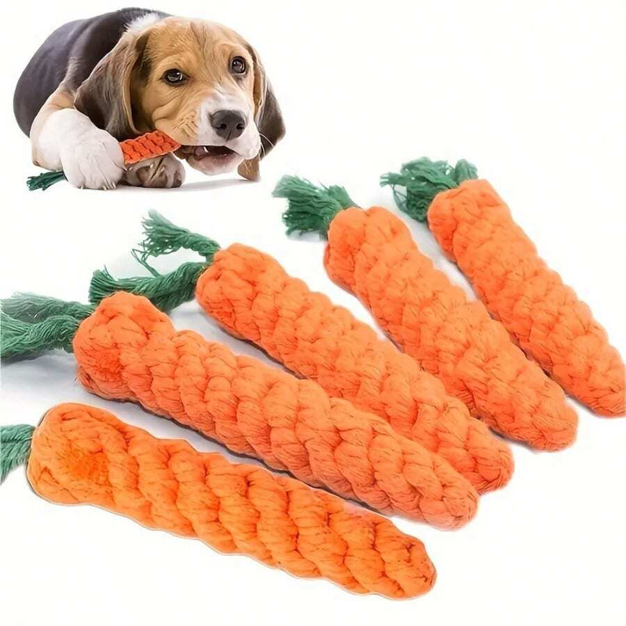 1个胡萝卜形状带绳磨牙玩具，适合中型犬，互动式磨牙玩具