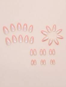 30pcs/Set Short Almond French Gentle Cream Pink Pearl Starburst Bow Simple Press-On Nail Patches, Removable Full Cover False Nail Patches, Suitable For Office Ladies, Parties, Dates, And Daily Wear. Full Cover False Nail Patches + 1 Bottle Of Jelly Glue + 1 Nail File, Decorate Your Nails, Enhance Your Fashion Taste. - Multicolor - View 2