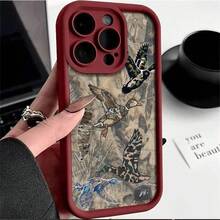 Phone Case: Camo Duck Pattern Phone Case, Hunting Style Shockproof TPU Case With Vivid Bird Print - For  17/16/15/14/13/12/11/X/XS/XS MAX/ProMax/Air/Plus and  Galaxy S Series - Bordeaux - Übersicht 2