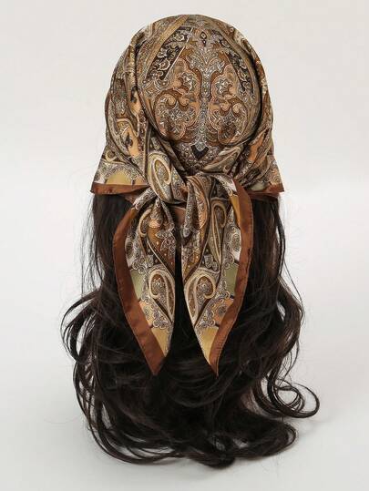 1pc Paisley Print 70cm Brown Square Scarf, Spring Women's Fashion Large Handkerchief Bandana, Can Be Used As A Belt, Bag Decoration, Ribbon, Hair Tie Or Headscarf Bandana