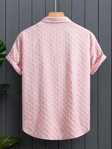 Áo sơ mi nam tay ngắn họa tiết jacquard thời trang thường ngày - Hồng - Xem 2