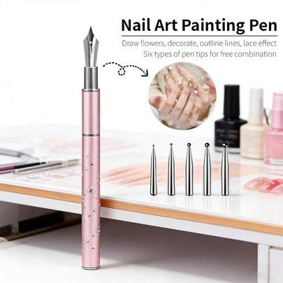 Bộ bút vẽ móng nghệ thuật đính đá hồng cao cấp, dụng cụ chấm móng nhiều đầu để tự thiết kế móng, vẽ móng nghệ thuật 3D, món quà hoàn hảo cho người yêu thích làm móng.