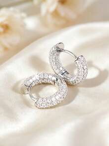 2 chiếc khuyên tai tròn Zirconia thời trang thanh lịch tinh tế lãng mạn, thích hợp cho phụ nữ đeo hàng ngày hoặc làm quà tặng Ngày của Mẹ - E317 - Xem 4