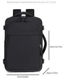 1pc Large Capacity Grey Travel Laptop Backpack. Durable Water-Resistant Nylon Commuter Backpack With Luggage Strap And Multi-Compartment Design. 180° Wide Opening Large Capacity Bag With Separate Laptop Compartment. - Black - View 9