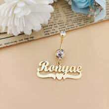 Custom Name Heart Belly Rings, Personalized Name Stainless Steel Navel Stud, Belly Ring Dangle, Belly Jewelry, Body Jewelry, Personalized Belly Rings - Gold - View 9