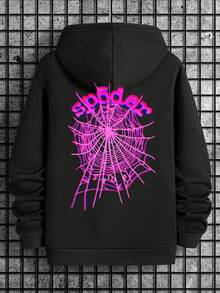 Sudadera con capucha gráfica con estampado de araña y cordón ajustable, estilo otoño Y2K, manga larga, ropa urbana - [Estampado en la parte posterior] Morado rosado - Ver 12