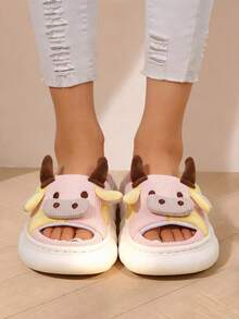 Women's Cute Cartoon Milk Cow Home Slippers Four Seasons Indoor Home Sandals Cotton Couple Linen Slippers Funny Shoes For Christmas And Valentine's Day Gifts For Lover - Hồng - Xem 1