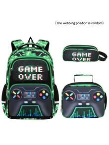 3-Piece Set Gaming Main Image Boys Backpack With Tote Bag And Pencil Case, Campus Backpack, Travel School Work Daily Use, Back To School Season Gift - A - View 12