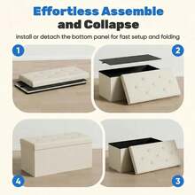 Otomana plegable de 43 pulgadas con almacenamiento, banco de almacenamiento para mesita de noche con cubierta de lino y cojín, reposapiés adecuado para dormitorio, sala de estar, beige - lino beige - Ver 7
