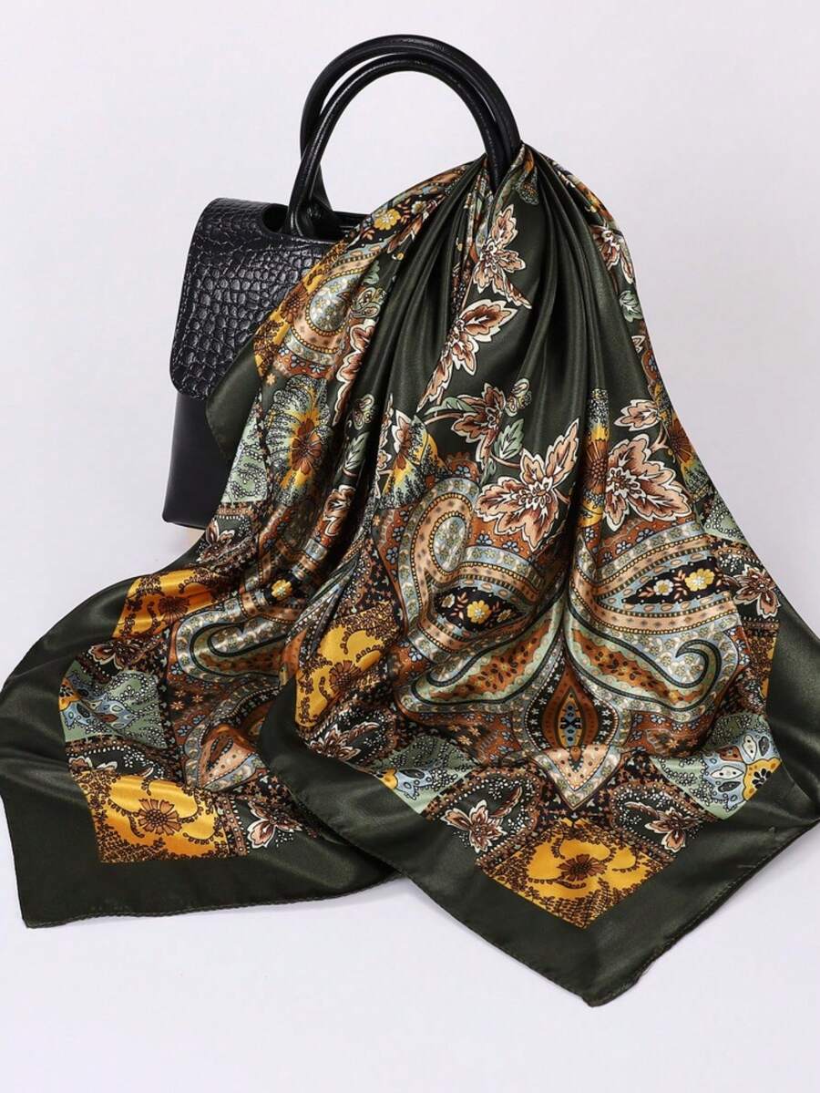 1 chiếc khăn vuông thời trang nữ họa tiết Paisley 90*90cm - Màu xanh lá cây đậm - Xem 1