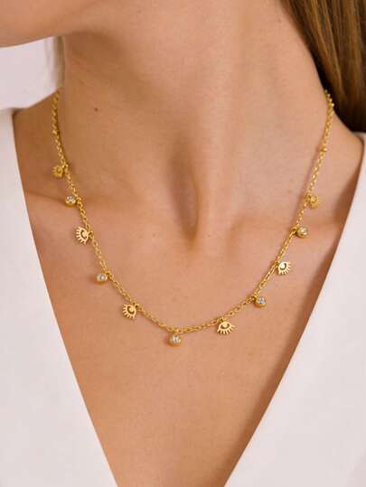 MECYLIFE 1pc Women's Minimalist Stainless Steel Necklace, Waterproof Jewelry Amulet Pendant Necklace With Evil Eye Design