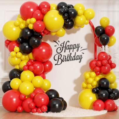 110pcs Red, Yellow, Black Balloon Garland Arch Kit - Mouse Party Decorations, Latex Party Balloons In Assorted Sizes For Boys, Girls, Kids Birthday, Baby Shower, Cartoon Theme Backdrop