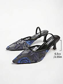New Chinese Style White High Heel Mules, Pointed Toe Lace Embroidery Convertible Sandals For Women - Black - View 7