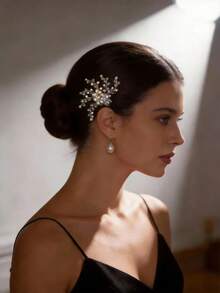 多功能珍珠水晶新娘发梳，完美适用于盘发、半扎发和婚礼发型 - 金色 - 查看 2