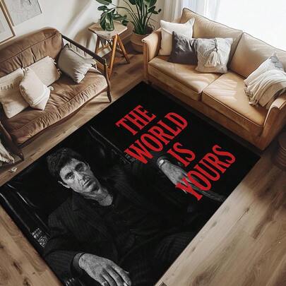[Machine Washable Non-Slip] Velvet Retro-Style Area Rug/Carpet Featuring A Men's Image With The Slogan 'THE WORLD IS YOURS'. Machine Washable, Non-Slip, Thick, Durable, And Ultra-Soft. Suitable For Living Rooms, Bedrooms, Hallways, Entrances, Front Doors, Kitchens, Bathrooms, Decor Rug, Pet Friendly Rug, Suitable For  Home And Office Decoration, Fashionable Home Decoration/Room Decoration, Bedroom Carpet, Entryways, Kitchen,  Laundry Rooms, Bedroom Decor, And Outdoor Use. All-Season, Machine Washable, Soft, Non-Slip, Perfect For Home Decor. Fashionable, Colorful, Minimalist, Adorable, Ideal For Christmas, Halloween,Thanksgiving Day, Easter Day, Mother's Day, Father's Day Or Valentine's Day Gifts, Back To School Season