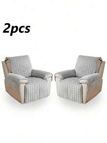 1/2pcs Modern Flannel Quilted Recliner Slipcover, Non-Slip Pet Friendly All Season Universal Sofa Cover - Beige Single Seat - View 16