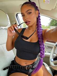 Peruca com Rabo de Cavalo Duplo Roxo com Brilho e Detalhes a Laser | Rabo de Cavalo Duplo com Detalhes a Laser | Fibra Sintética de Alta Qualidade, Ideal para Penteados de Vanguarda, Cosplay e Looks de Festa - Roxa - Ver 5