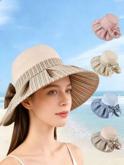 1pc Women's New Foldable Wide Brim Sun Hat, Korean Style, Versatile Thin Breathable Bucket Hat For Summer Outdoor Activities