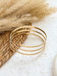 YUNCHUN Pulseira feminina plus size delicada em liga metálica, design minimalista, modelo básico, ideal para uso diário. Pulseira elegante em formato de roda de metal, perfeita como presente para o Dia dos Namorados, Dia das Mães, aniversários e outras ocasiões especiais para mães, namoradas e amigas. - Ouro - Ver 4