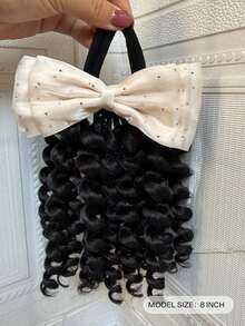 1pc Extension Synthetic Hairpiece For Kids Black Hair Curly Ponytail With Yarn Bow Elastic - Natural Black - View 3