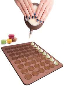 Tấm lót nướng bánh Macaron bằng silicon 30/48 ô, kèm 5 đầu phun kem trang trí, dễ vệ sinh và tái sử dụng, khay nướng chống dính dùng cho bánh quy, bánh cupcake trong lò nướng gia đình. - Cà phê nâu - Xem 5