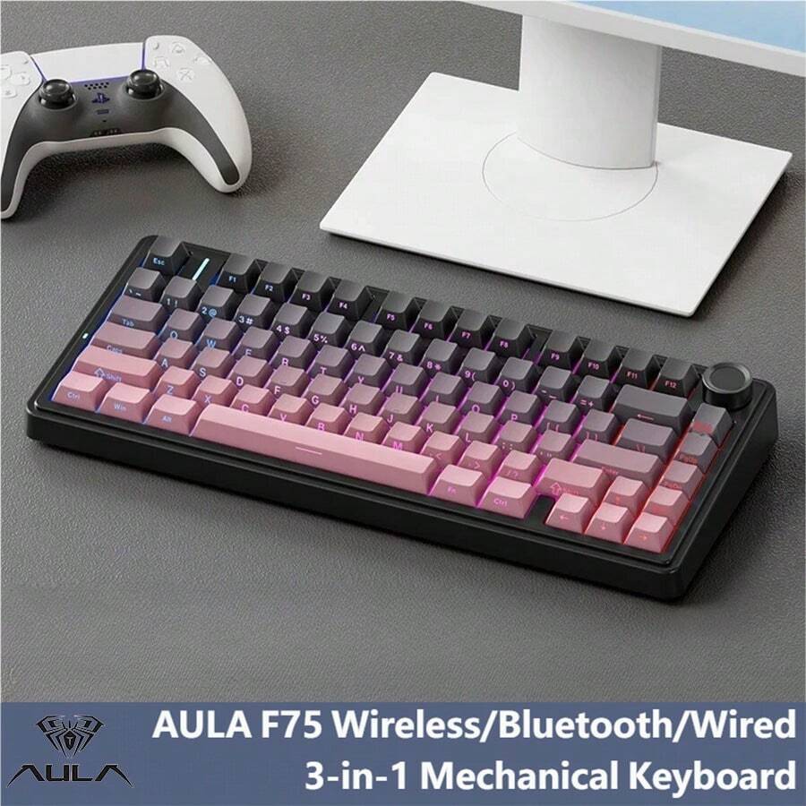 AULA F75 Wireless Mechanical Keyboard Bluetooth 2.4G RGB Customized 75% Layout PBT Keycaps RGB Backlight Wired Gaming Keyboard Rechargeable 4000mAh Metal OEM Profile Gasket Structure Personal Comp