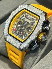 Đồng hồ cơ tự động đa chức năng ONOLA-6826F dành cho nam, dây đeo cao su, đồng hồ thể thao thời trang khắc họa tiết băng đá. - Màu vàng - Xem 2