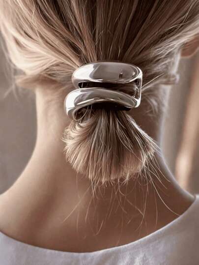1pc Minimalist Hollow Double-Layer Metal Hair Scrunchie, Minimalist Style, Suitable For All Seasons, Can Be Used For Ponytail, High Elasticity, Suitable For Home, Outdoor, Travel And Other Occasions, Suitable For Women, Essential For Autumn, Travel Essential, Hair Accessory, Women's Accessory, Hair Decoration