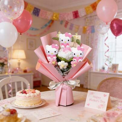 SANRIO 三丽鸥玫瑰花束，Hello Kitty钩针编织母亲节花束，Hello Kitty仿真玫瑰花束，仿真花装饰，浪漫情人节花束，婚礼伴娘礼物，毕业/返校装饰，户外道具