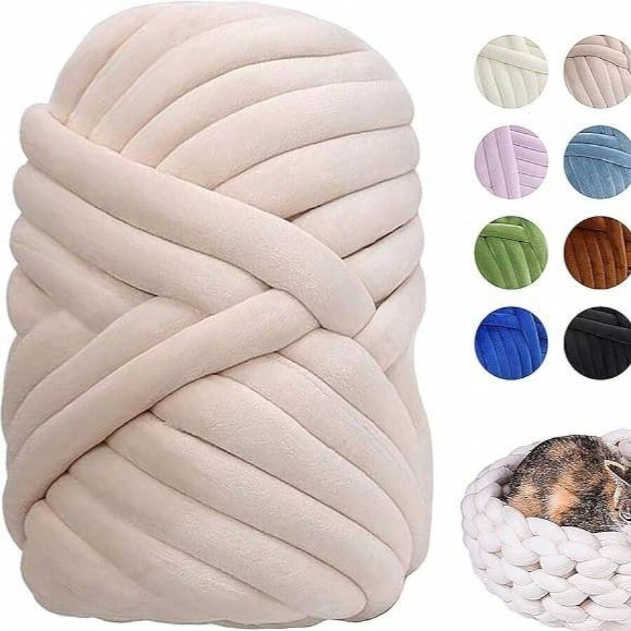 Fil à crocheter pour sacs, velours géant 300g, fil de laine doux en pelotes tubulaires, fil épais pour couvertures faites à la main, lits pour animaux de compagnie, rouge - Beige - Voir 1