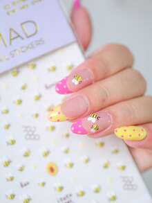 1 Sheet 5D Ladybug & Bee Nail Stickers, Red Ribbon Bow Floral Nail Art Decals, Spring Flower Country Style DIY Nail Decorations - Multicolor - View 5