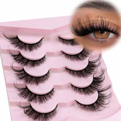 5 Pairs Fox Eye False Eyelashes Fluttery Lashes Natural Cat Eyelashes Curling Winged Natural Realistic End Eye Elongated False Eyelashes Soft Fake Eyelashes