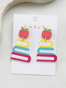 一对苹果笔记本电脑造型亚克力吊坠耳环，可爱复古简约百搭，毕业季、返校季送礼佳品 - 彩色 - 查看 1