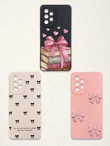 3pcs Bowknot Phone Cases, Soft TPU Full Coverage Anti-Drop Cases With Precise Cutouts, Featuring 3D Rhinestone Bowknot, Healing English Slogan, Hand-Painted Heart Pattern, Suitable For IPhone & Galaxy, Great Gift For Birthday, Holiday, Best Friends - Multicolor - View 40