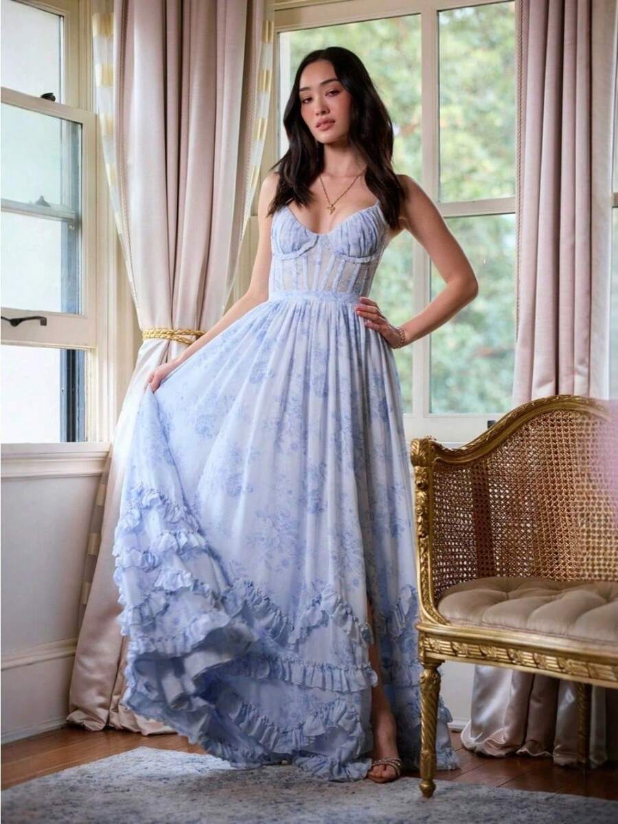 Beautiful And Unique Suspender Dress For Seaside Vacation, Super Good-Looking Temperament Waist Dress - 天藍色 - 查看 1