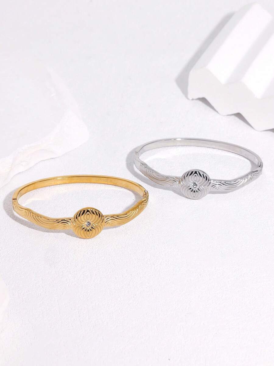 1pc Fashionable Minimalist Niche High-End Plated Stainless Steel Geometric Round Clasp Bracelet, Suitable For Women's Daily, Party, And Date Wear - Multicolor - View 1