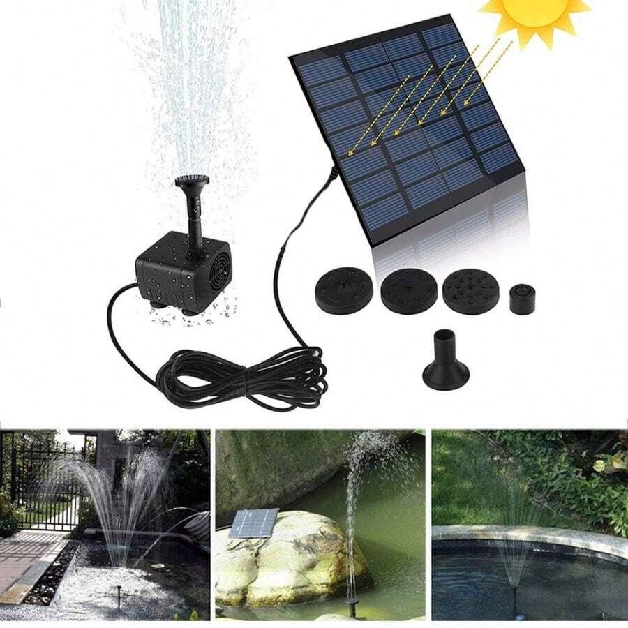 Honche Solar Fountain Pump Kit With Separate Solar Panel, 1.8 W Upgraded Solar Water Pump With 3 M Long Cable & 4 Nozzles Solar Water Fountain For Bird Bath, Outdoor Pond, Patio Garden No Power Storage - 黑色 - 查看 1