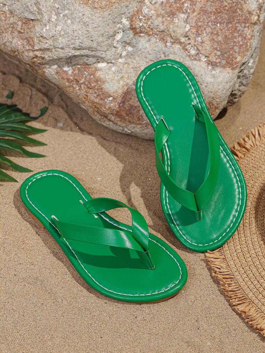 1双婴幼儿男女通用黑色拖鞋,柔软PU材质,简约人字拖设计,圆头露趾,防滑软底,适合3-15岁男孩/女孩日常穿着,也适合海滩、度假、派对、春夏等场合。 - 綠色 - 查看 1