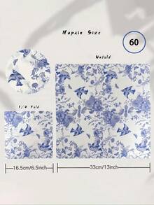 20pcs/Set Blue Floral Pattern Napkins, Suitable For Collage Decoration, Wedding Birthday Party Decoration, Restaurant And Cafe - Multicolor - View 14