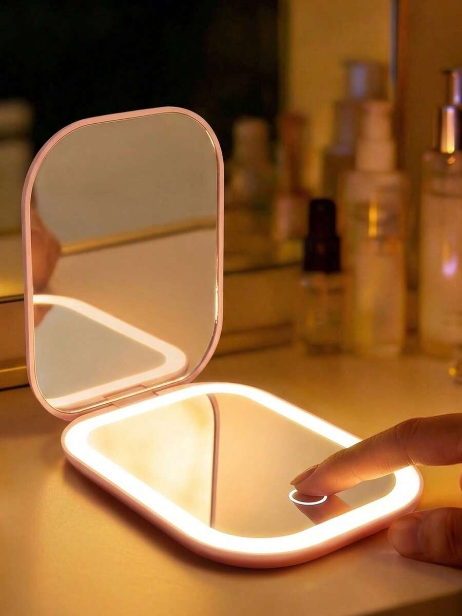 Espejo de maquillaje multifuncional LED - Recargable por USB, brillo ajustable, espejo de maquillaje LED, portátil, tamaño de bolsillo con luz, espejo de tocador portátil mini, espejo de maquillaje de viaje LED recargable por USB, espejo de tocador plegable con aumento y brillo regulable, tres modos de luz - luz blanca, luz natural y luz cálida, control de brillo táctil. Adecuado como regalo de Halloween y Navidad para familiares y amigos - Multicolor - Ver 1