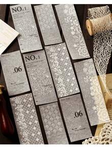 6件/套复古3D泡沫纸长条贴纸套装，包含蝴蝶花束、蕾丝、薄膜、文字元素，10件装剪贴簿装饰材料 - 套裝 - 查看 2