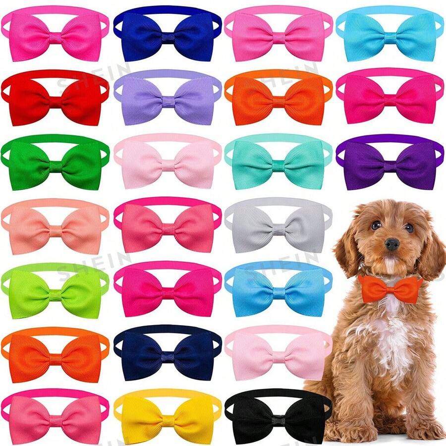 10pcs Random Color Adjustable Dog Bow Tie Collar, Cat Necklace Pet Decor Bowknot, Christmas Wedding Birthday Party Gift Suitable For Small & Medium Pets - Multicolor - View 1