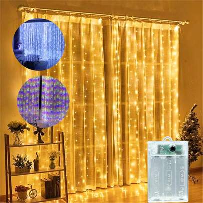3/6m 8-Function Battery Powered (Batteries Not Included) Curtain Lights, LED Curtain Lights For Home Kitchen Decor, Christmas, Halloween, Valentine's Day, Holiday Lighting, Wedding, Party, Birthday Decoration