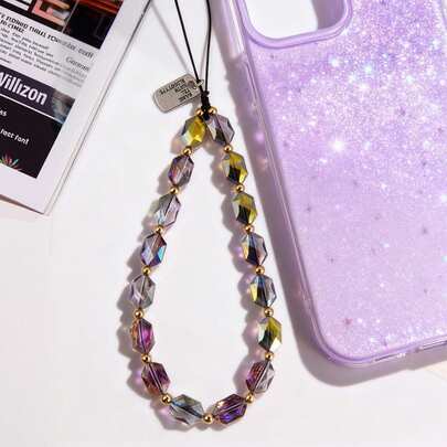 1pc Dreamy Aurora Faceted Crystal Phone Lanyard, Multi-Faceted Glass Anti-Drop Phone Strap, Elegant Phone Wrist Strap (Actual Size May Slightly Differ From Photo Due To Shooting Angle And Magnification)