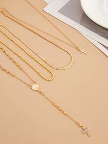 Bộ 4 chiếc vòng cổ mặt dây chuyền hình thánh giá và Đức Mẹ Maria nhiều lớp theo phong cách Boho, thích hợp cho kỳ nghỉ, cầu nguyện, lễ rửa tội. - phong cách 8 - Xem 4