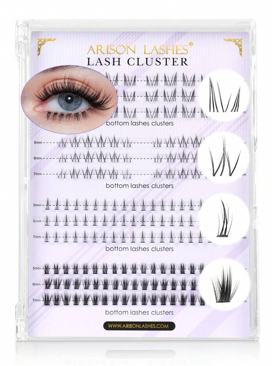 ARISON 180PCS 4 In 1 Lower Lash Clusters MIX Length Bottom Lashes Black Cat Eye Look False Eyelashes Soft Light DIY At Home Makeup Tools - View 1